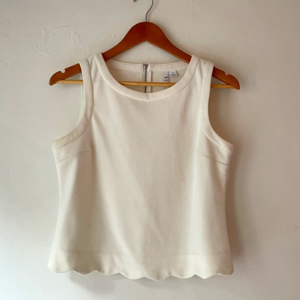 Elle Soft White Sleeveless Top w/ Scallop Detail